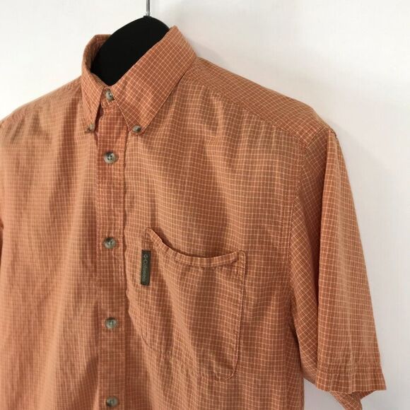 Columbia Casual Button Down Shirt Men's Medium Orange Plaid 100% Cotton Outdoor - Picture 3 of 11